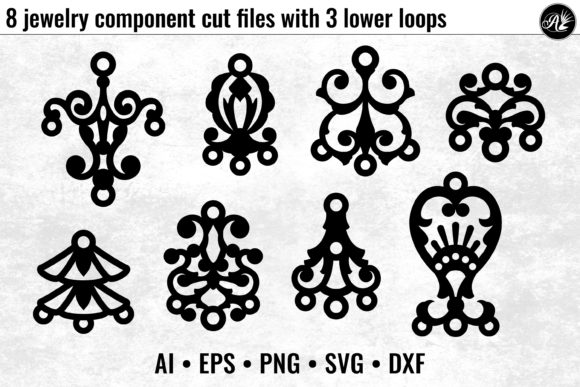 8 Jewelry Components with 3 Lower Loops for Laser Cutting Earrings