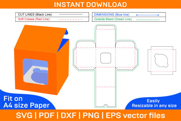 Cake Box, Square Display Cake Box for Graphics & Print Templates