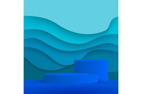 Product Stand Blue Display with Abstract Graphics for Brand Templates