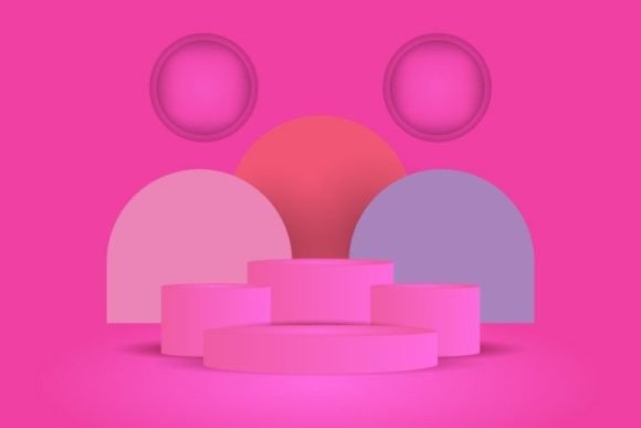 Product Stand Pink Display with Decorati Graphics and Backgrounds